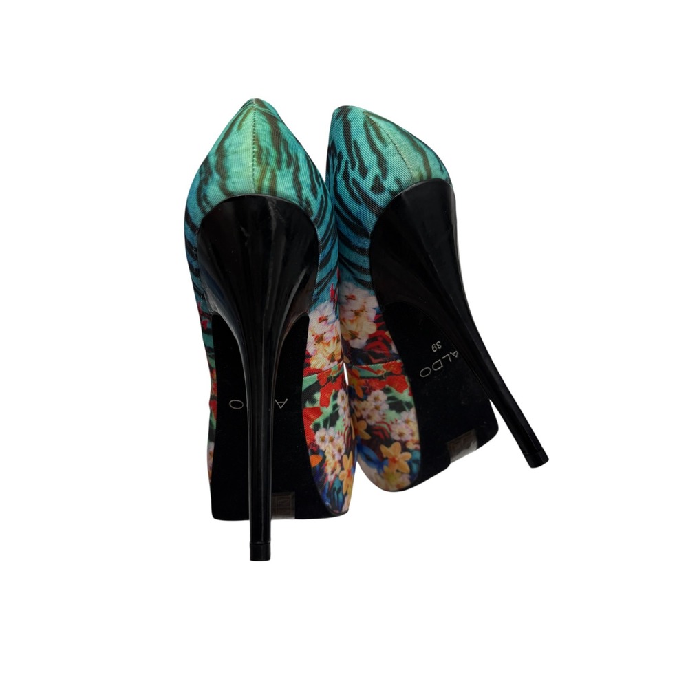 Aldo Floral Tiger Stripe Peep Toe Platform Pumps Heels Multicolor Womens 39 - Picture 6 of 11